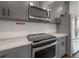 Close-up of modern kitchen appliances, countertops, and contemporary cabinetry details at 1330 W Gray St # 1, Tampa, FL 33606