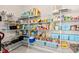 Spacious pantry with wire shelving fully stocked with assorted food and supplies at 1675 Bering Rd, Wesley Chapel, FL 33543