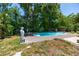 A kidney shaped pool is bordered by statues, creating a serene retreat amid lush greenery at 1683 Pine St, Largo, FL 33774