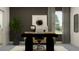 Modern office space featuring a sleek black desk, a large window, and stylish decor at 18154 Serene Lake Loop, Lutz, FL 33548