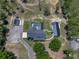 Aerial view showcases the home, pool, detached garages and buildings on the property at 18577 Clay Hill Rd, Dade City, FL 33523