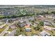 High-angle view of a residential area, revealing neatly arranged homes, streets, and a community pool at 202 Grayson Ct, Sun City Center, FL 33573
