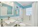 Updated bathroom featuring bright blue walls, a mirror, and a sink with white cabinetry at 202 Grayson Ct, Sun City Center, FL 33573