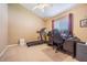 Bedroom featuring a vaulted ceiling, treadmill, and work space at 2146 Gold Dust Ct, Trinity, FL 34655