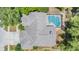 Aerial shot showcasing a pristine roof, screened pool, and verdant landscaping at 4320 Auston Way, Palm Harbor, FL 34685