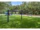 Outdoor recreational area features swings and play structures set on artificial turf, ideal for families and activities at 4320 Auston Way, Palm Harbor, FL 34685