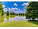 Scenic view of the community pond on a bright, sunny day with trees and clouds reflecting in the water at 6519 Twin Bridges Dr, Zephyrhills, FL 33541