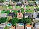 Overhead view showing the house and its neighborhood, highlighting the backyard pool and lush landscaping at 8315 W Elm St, Tampa, FL 33615