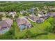 Bird's-eye view of a property highlighting a private pool, verdant lawn, and mature trees at 8413 Swiss Chard Cir, Land O Lakes, FL 34637
