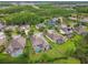 Aerial view of a home featuring pools, large yards, and a backdrop of trees and waterways at 8413 Swiss Chard Cir, Land O Lakes, FL 34637