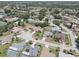 An aerial view of a quiet neighborhood with well-maintained homes, tree-lined streets, and community pools at 8521 Caitlin Ct, Hudson, FL 34667