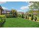 Expansive backyard with manicured lawn and professional landscaping and a glimpse of the screened-in pool at 14715 Fishhawk Preserve Dr, Lithia, FL 33547