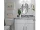 Modern bathroom with granite countertop, stylish vanity, and contemporary fixtures, offering a sleek design at 17920 Gulf Blvd # 1806, Redington Shores, FL 33708