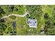 Aerial view showcasing the home's layout with a pool, fenced yard, and surrounding mature trees at 37309 Fountain Rd, Zephyrhills, FL 33542