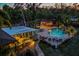 Aerial view showcases a beautifully landscaped backyard with a pool, outdoor bar, and private patio area at 4301 S Lockwood Ridge Rd, Sarasota, FL 34231