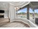 Bright dining area featuring a chandelier and a large window overlooking the pool and outdoor space at 602 Swilley Rd, Plant City, FL 33567
