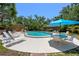 An outdoor pool with a shaded table and chairs for a relaxing community gathering place at 6101 Willow Oak Cir, Bradenton, FL 34209