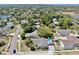 Aerial view of a property with a pool, surrounded by lush greenery and neighboring houses at 829 Riverside Dr, Tarpon Springs, FL 34689
