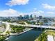 Wide aerial view showcasing the expansive cityscape, waterways and vibrant urban environment on a sunny day at 10340 2Nd N Way, St Petersburg, FL 33716