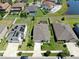 Aerial view of homes in a residential neighborhood with lush landscaping and backyard pools at 11623 Tetrafin Dr, Riverview, FL 33579