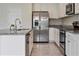 Modern kitchen with stainless steel appliances, granite countertops, and white cabinetry at 12170 Gothic Rd, Spring Hill, FL 34610