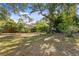 Spacious backyard featuring mature trees, green lawn, and partial privacy fence at 1402 E Mohawk Ave, Tampa, FL 33604