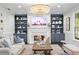 Comfortable living room with a fireplace and built-in shelving at 2403 W Sunset Dr, Tampa, FL 33629
