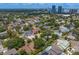 Overhead neighborhood view showcasing lush trees, residential properties, and scenic skyline in the distance at 3404 W Leona St, Tampa, FL 33629