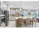 Modern kitchen with stainless steel appliances, a spacious island, and stylish pendant lighting at 6097 Golden Nettle Dr, Apollo Beach, FL 33572