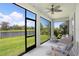 Relaxing screened-in patio featuring a peaceful view of a lake and lush greenery at 6097 Golden Nettle Dr, Apollo Beach, FL 33572