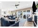 Beautifully appointed living room with water views, fireplace, and designer furnishings at 110 Carlyle Dr, Palm Harbor, FL 34683
