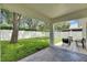 Covered patio features outdoor seating and a sliding glass door to the home's interior at 11728 Crest Creek Dr, Riverview, FL 33569