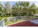 Private backyard view from balcony overlooking lush, mature landscaping and trees at 2015 Long Branch Ln, Clearwater, FL 33760