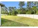 Expansive backyard with lush green grass and a white fence, perfect for outdoor activities at 30572 Thunderbird Dr, Wesley Chapel, FL 33545