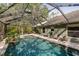 A screened-in pool offers a relaxing escape with patio seating and lush foliage at 5619 Essex Ct, Palm Harbor, FL 34685