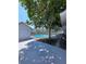 Backyard area featuring a pool, shed, and a shady tree, creating a serene outdoor space at 5817 Liverpool Dr, Tampa, FL 33615