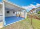 The covered patio with blue flooring gives a view of the backyard at 6350 18Th N Ave, St Petersburg, FL 33710