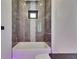 Contemporary bathtub with tiled walls, shower, and small window for natural light at 6532 Simone Shores Cir, Apollo Beach, FL 33572
