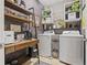 Organized laundry room with washer, dryer, shelving, and a charming coffee bar at 702 34Th N Ave, St Petersburg, FL 33704