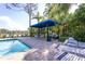 Inviting pool with a covered area, lounge chairs, and lush tropical landscaping at 8415 Edgewater Place Blvd, Tampa, FL 33615