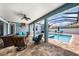 Screened patio with comfortable seating overlooking a refreshing pool at 10645 Ruffino Ct, Trinity, FL 34655