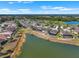 An aerial community shot featuring homes encircling a beautiful lake and golf course, surrounded by trees at 1110 Jasmine Creek Ct, Sun City Center, FL 33573