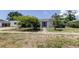 Modest single-story home featuring a charming entrance and mature trees in a tranquil front yard at 1242 Bermuda St, Clearwater, FL 33755