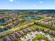 Stunning aerial view showcasing the property's proximity to community lakes and lush greenery in a well-planned neighborhood at 1321 Custer Bayou St, Ruskin, FL 33570