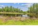 Scenic pond surrounded by lush greenery under a blue sky with scattered clouds enhances this property at 2205 Henley Rd, Lutz, FL 33558
