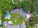 Overhead aerial view of a home with lush, mature trees and a private backyard pool at 3209 W Morrison Ave, Tampa, FL 33629
