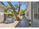 Beautiful backyard featuring large deck with built-in tree, seating, and outdoor grill at 3209 W Morrison Ave, Tampa, FL 33629