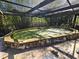 Enclosed pool with artificial turf and a rock border set among lush greenery at 32348 Marchmont Cir, Dade City, FL 33523