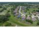 Aerial view features the back of a single Gathering home overlooking a golf course and lush green community at 34652 Heavenly Ln, Dade City, FL 33525