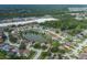 Aerial view of a neighborhood situated around a scenic lake with convenient access to nearby retail at 4228 Savage Station Cir, New Port Richey, FL 34653
